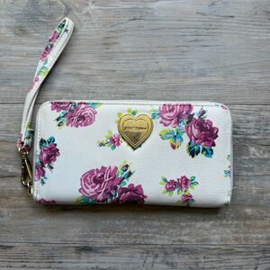 Betsey Johnson Floral Zip Around Wallet Wristlet White Multi Y2K Cute